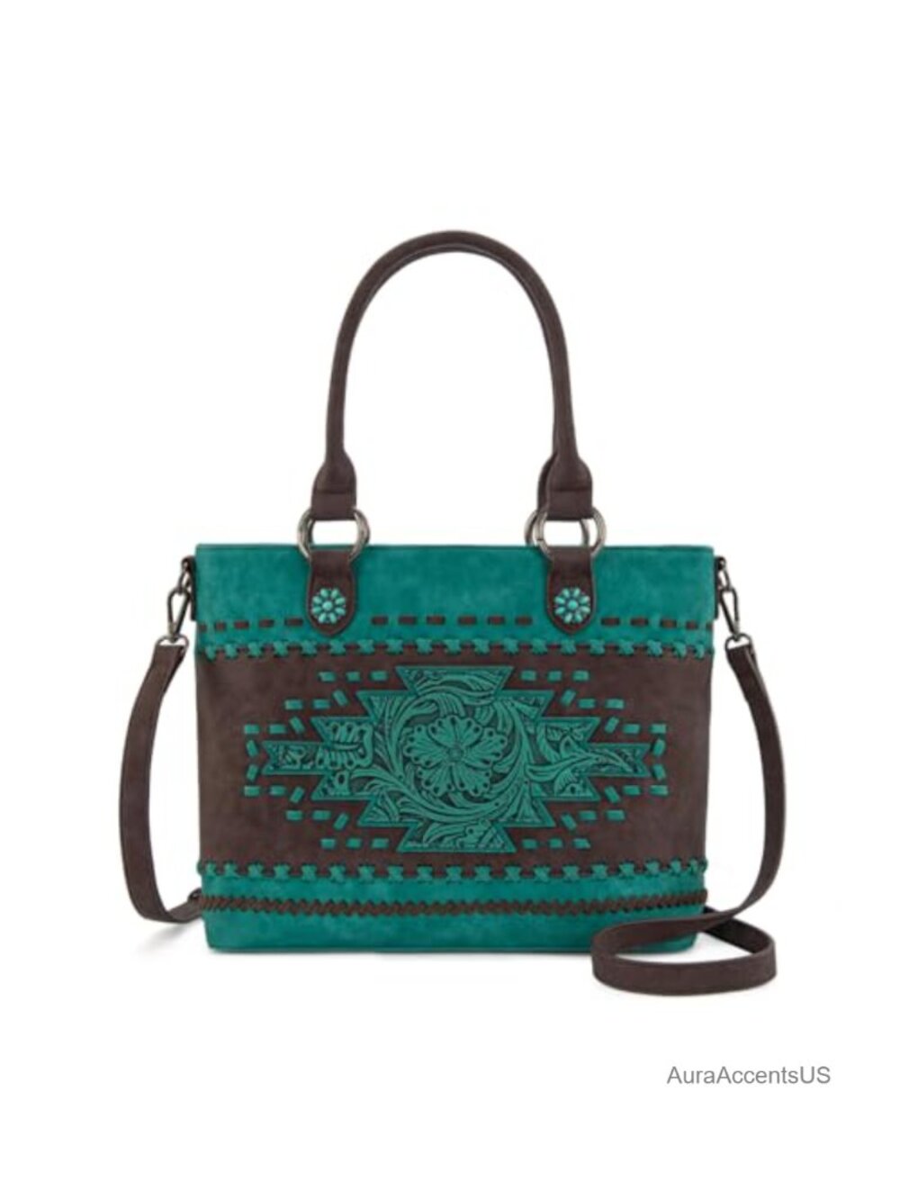 Western Aztec Embossed Tote Handbag Satchel with Crossbody Strap